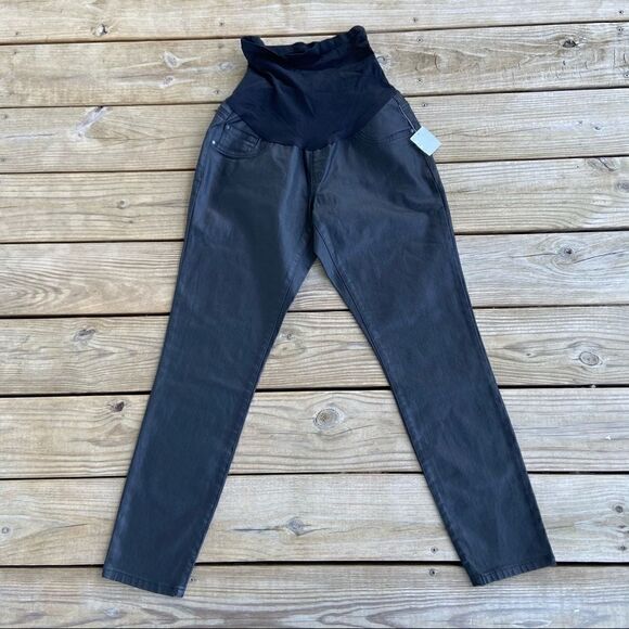 NEW Indigo Blue Black Waxed Denim Maternity Jeans - Picture 2 of 5